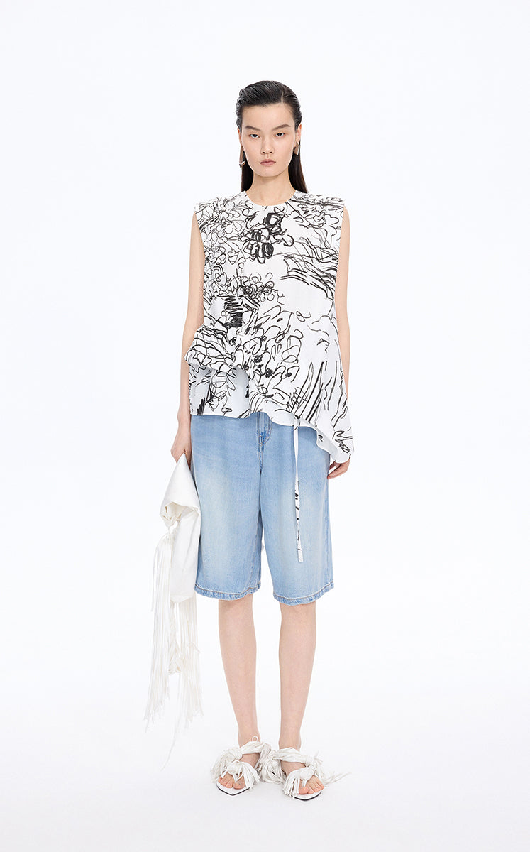 Shorts / JNBY Floral Print Denim Shorts