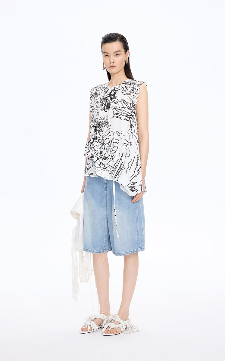 Shorts / JNBY Floral Print Denim Shorts