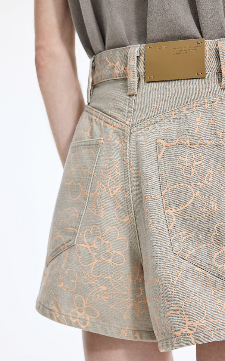 Shorts / JNBY Floral Print Denim Shorts