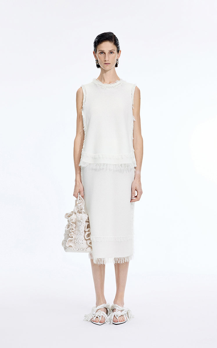 Skirt / JNBY Cotton Knit Fringe Midi Skirt