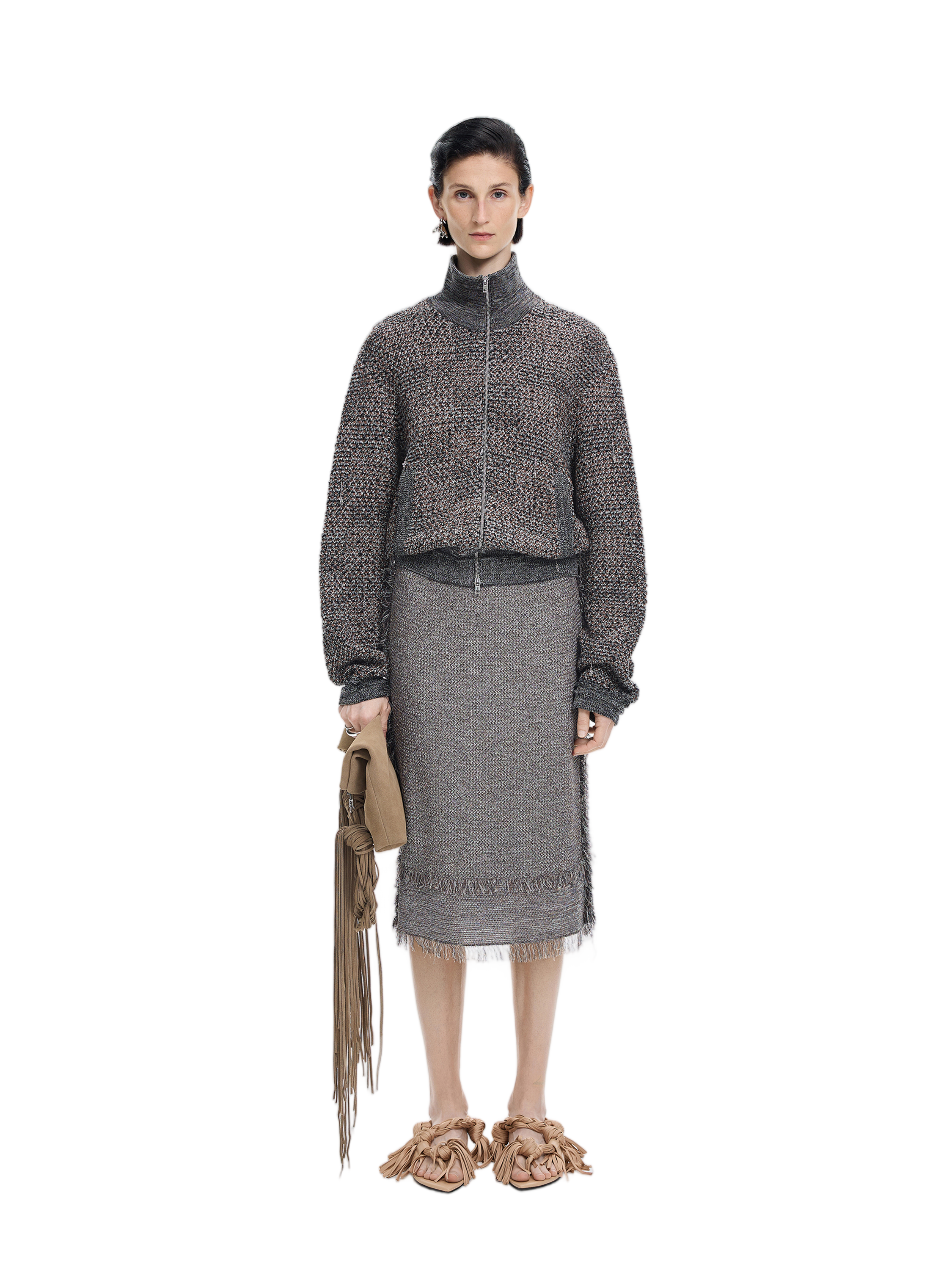 Skirt / JNBY Cotton Knit Fringe Midi Skirt