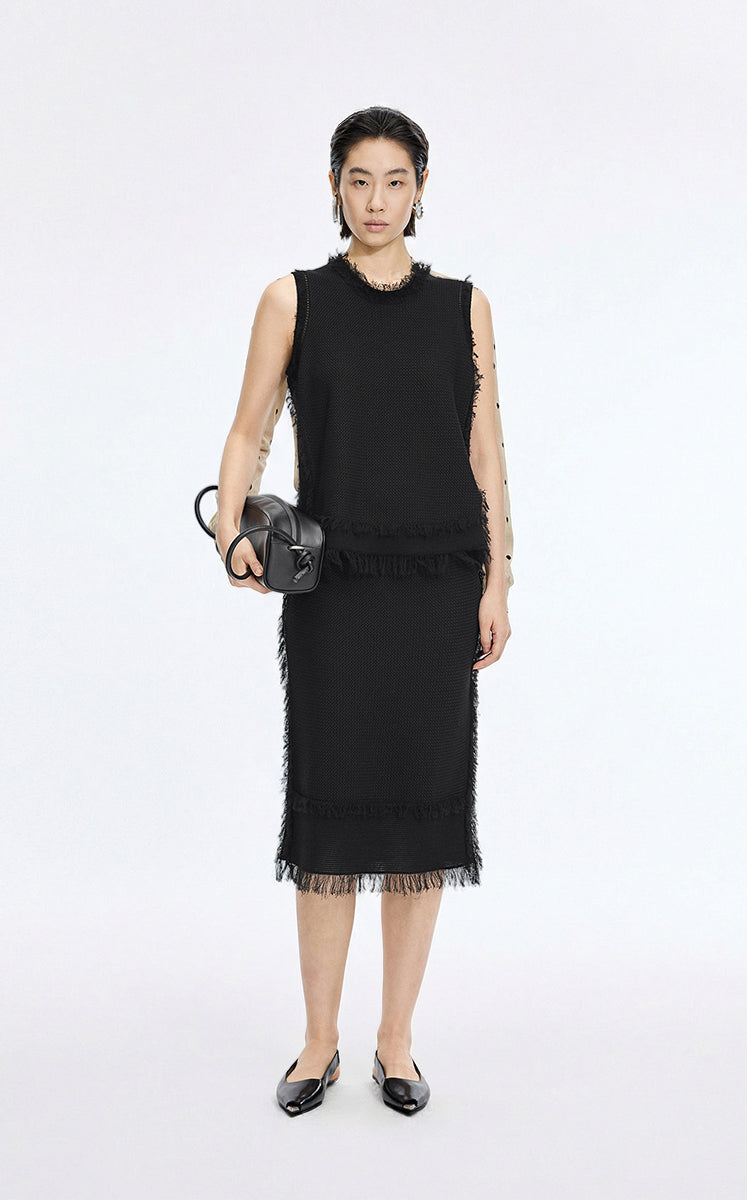 Skirt / JNBY Cotton Knit Fringe Midi Skirt