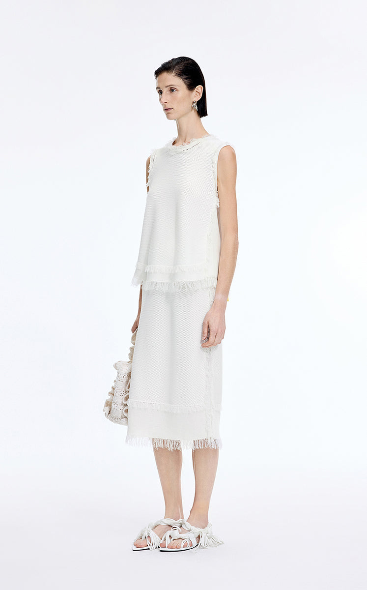 Skirt / JNBY Cotton Knit Fringe Midi Skirt