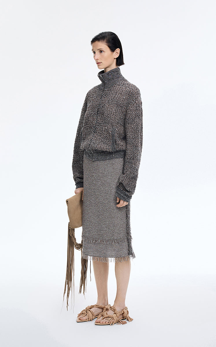 Skirt / JNBY Cotton Knit Fringe Midi Skirt