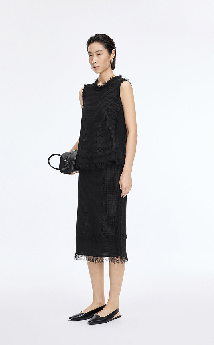 Skirt / JNBY Cotton Knit Fringe Midi Skirt