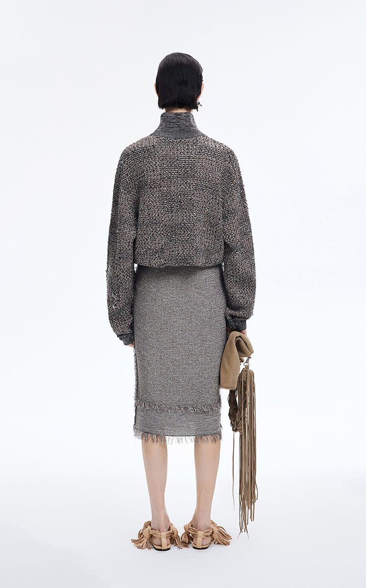 Skirt / JNBY Cotton Knit Fringe Midi Skirt