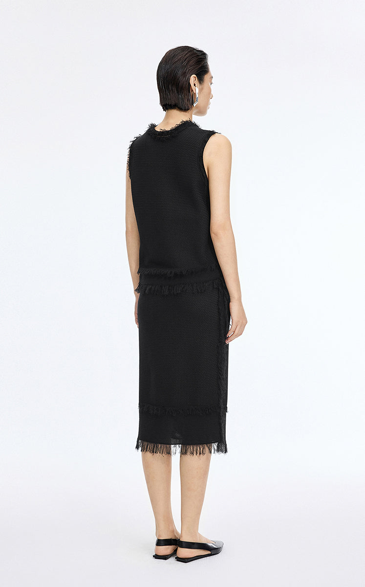 Skirt / JNBY Cotton Knit Fringe Midi Skirt