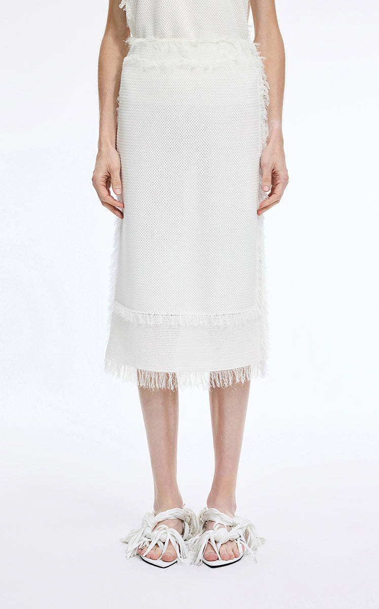 Skirt / JNBY Cotton Knit Fringe Midi Skirt