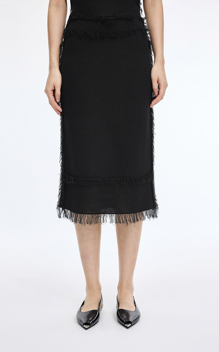 Skirt / JNBY Cotton Knit Fringe Midi Skirt