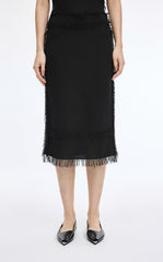 Skirt / JNBY Cotton Knit Fringe Midi Skirt