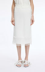 Skirt / JNBY Cotton Knit Fringe Midi Skirt