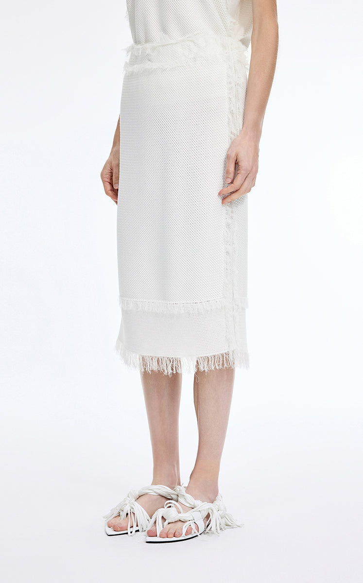 Skirt / JNBY Cotton Knit Fringe Midi Skirt