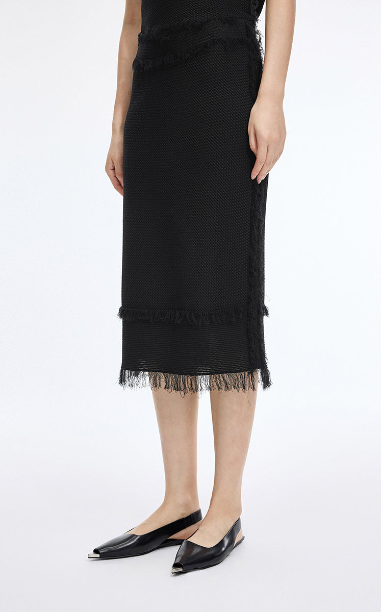 Skirt / JNBY Cotton Knit Fringe Midi Skirt