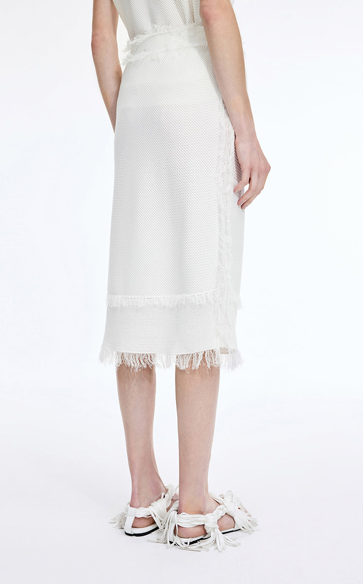 Skirt / JNBY Cotton Knit Fringe Midi Skirt