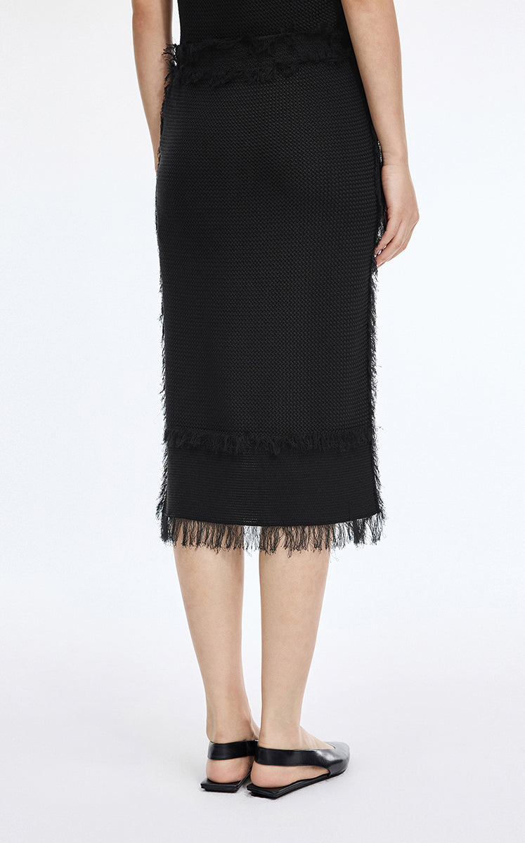 Skirt / JNBY Cotton Knit Fringe Midi Skirt
