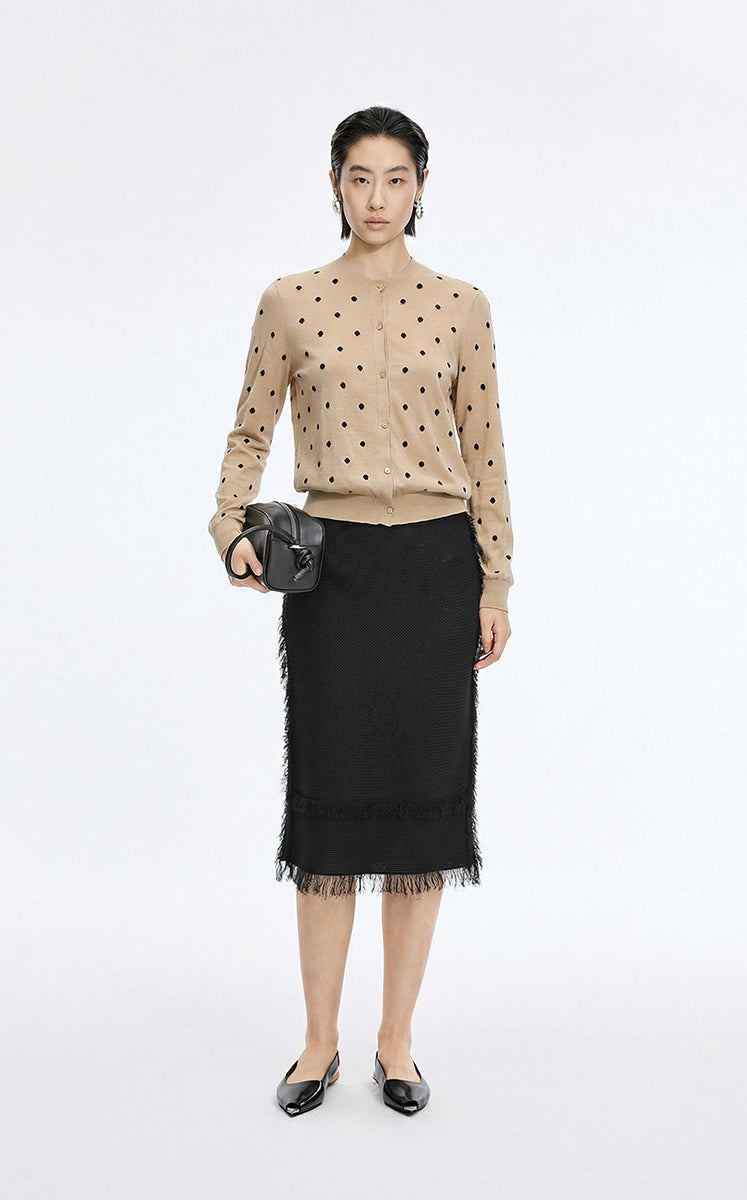 Skirt / JNBY Cotton Knit Fringe Midi Skirt