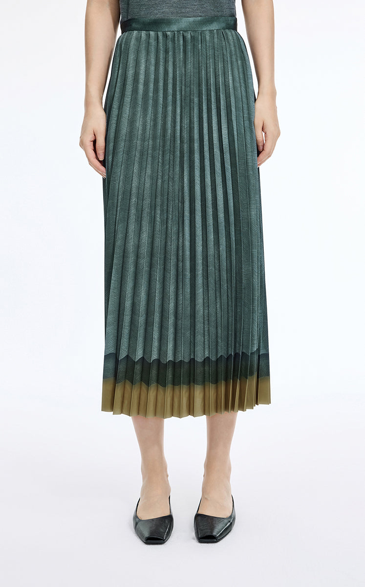 Skirt / JNBY Pleated A-Line Long Skirt with Wave Hem