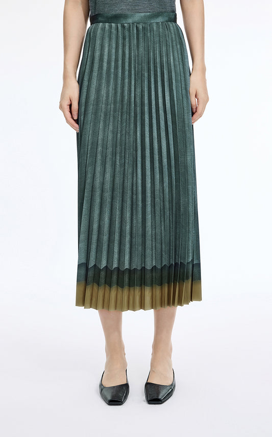 Skirt / JNBY Pleated A-Line Long Skirt with Wave Hem