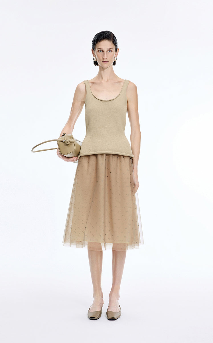 Skirt / JNBY Polka Dot Mesh A-Line Midi Skirt