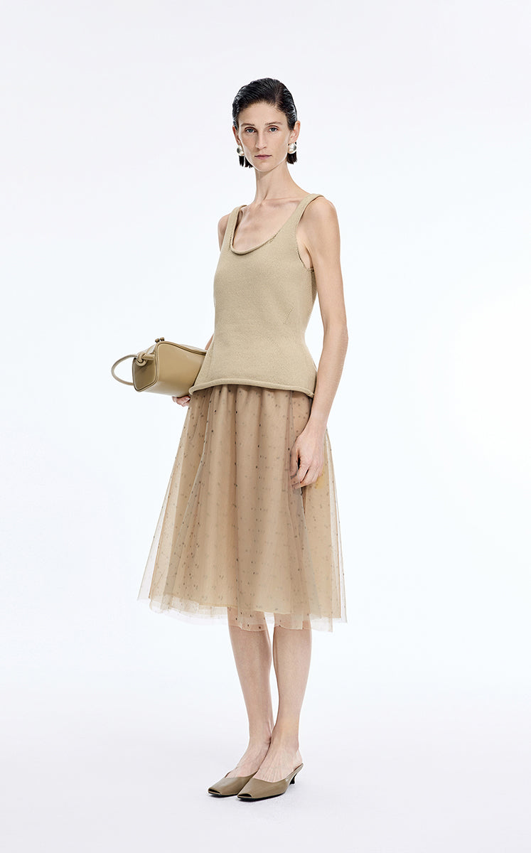 Skirt / JNBY Polka Dot Mesh A-Line Midi Skirt