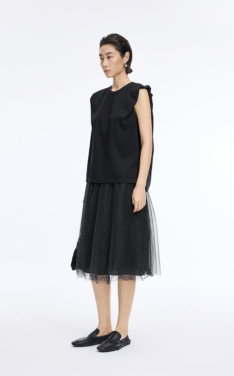 Skirt / JNBY Polka Dot Mesh A-Line Midi Skirt