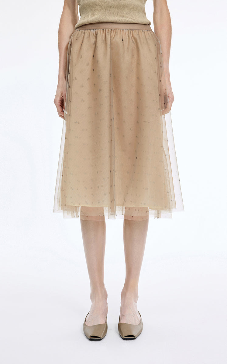 Skirt / JNBY Polka Dot Mesh A-Line Midi Skirt