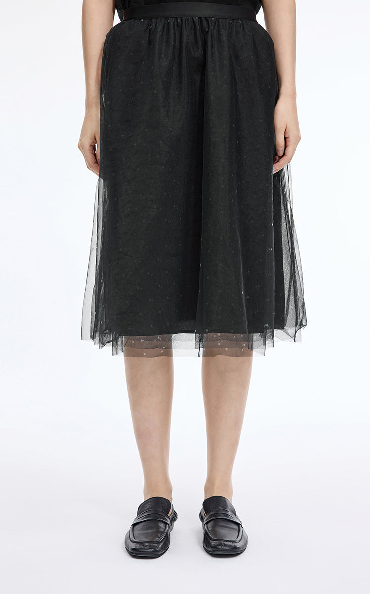 Skirt / JNBY Polka Dot Mesh A-Line Midi Skirt