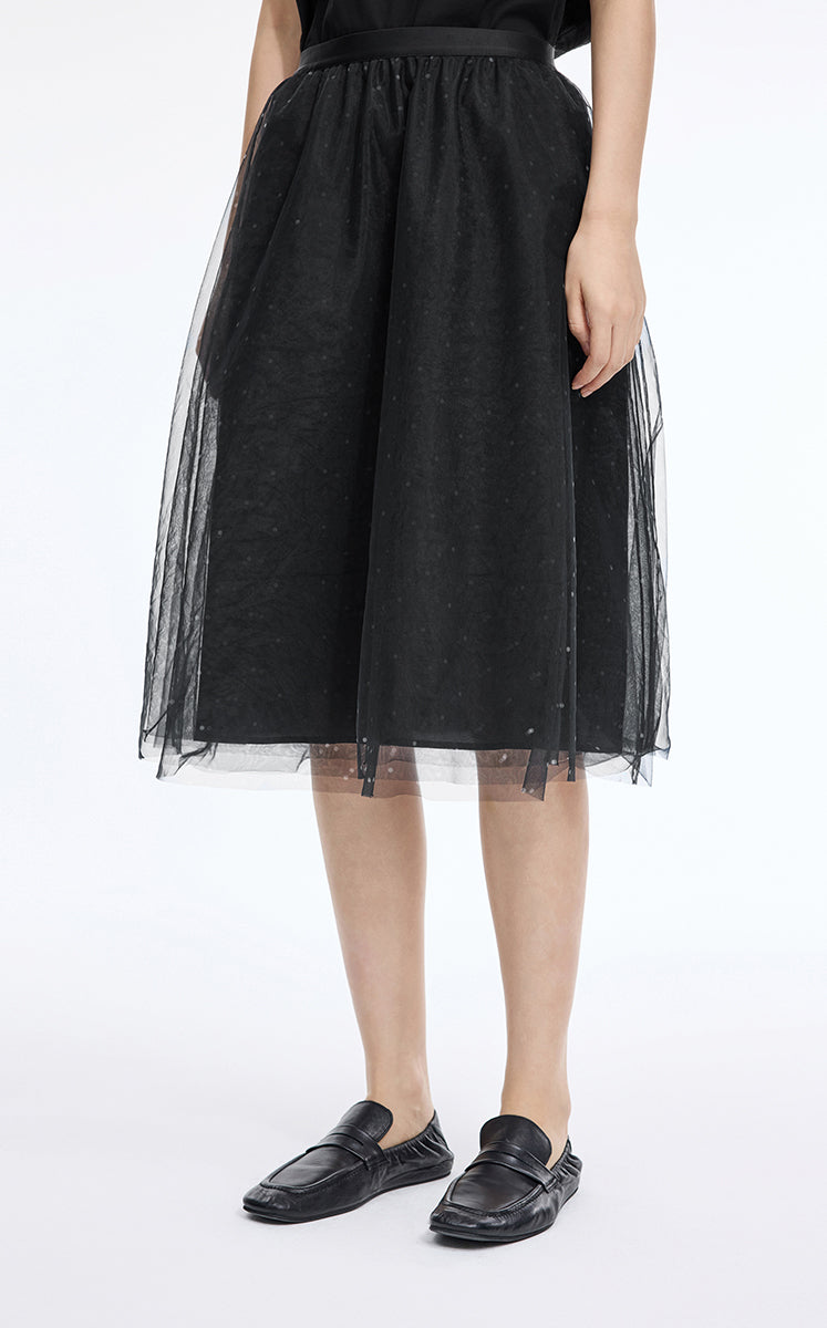 Skirt / JNBY Polka Dot Mesh A-Line Midi Skirt