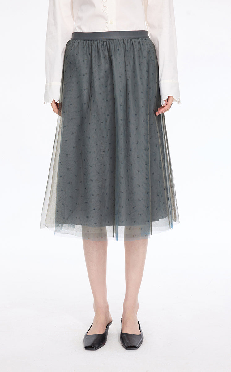 Skirt / JNBY Polka Dot Mesh A-Line Midi Skirt