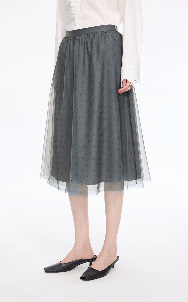 Skirt / JNBY Polka Dot Mesh A-Line Midi Skirt