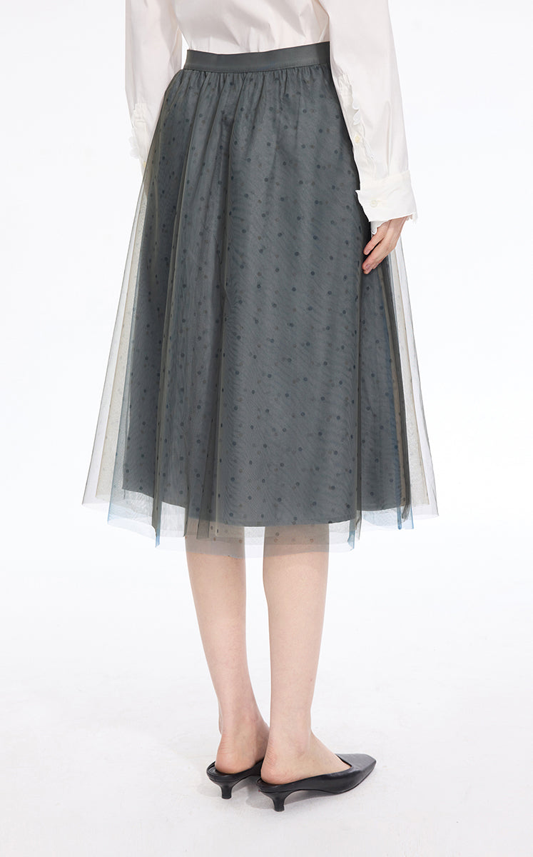 Skirt / JNBY Polka Dot Mesh A-Line Midi Skirt