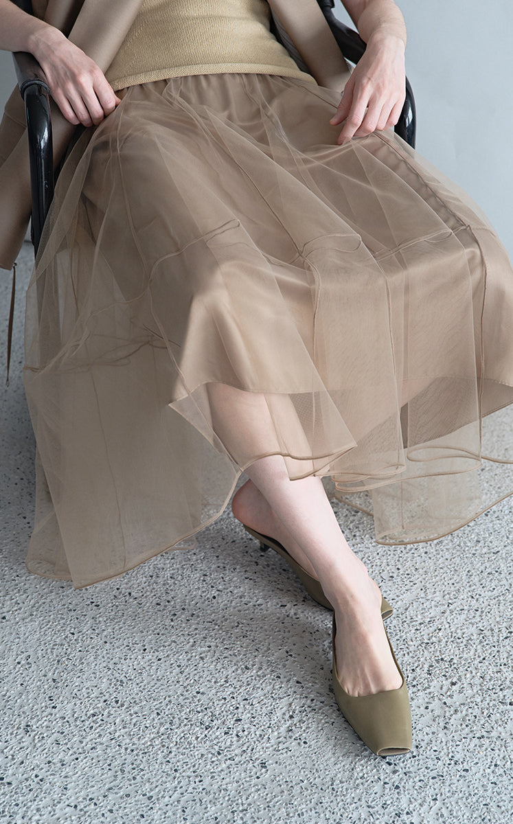 Skirt / JNBY Sheer A-Line Midi Tulle Skirt