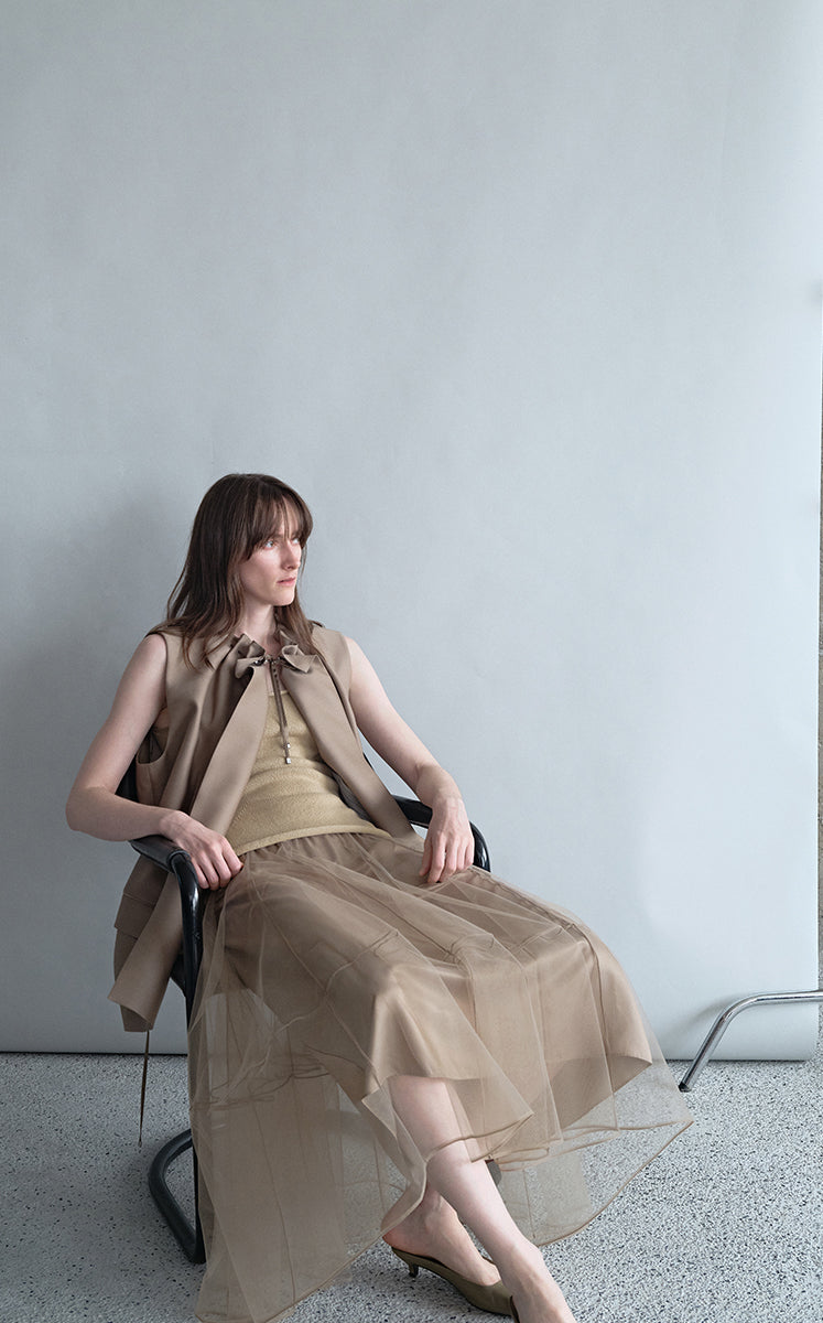 Skirt / JNBY Sheer A-Line Midi Tulle Skirt