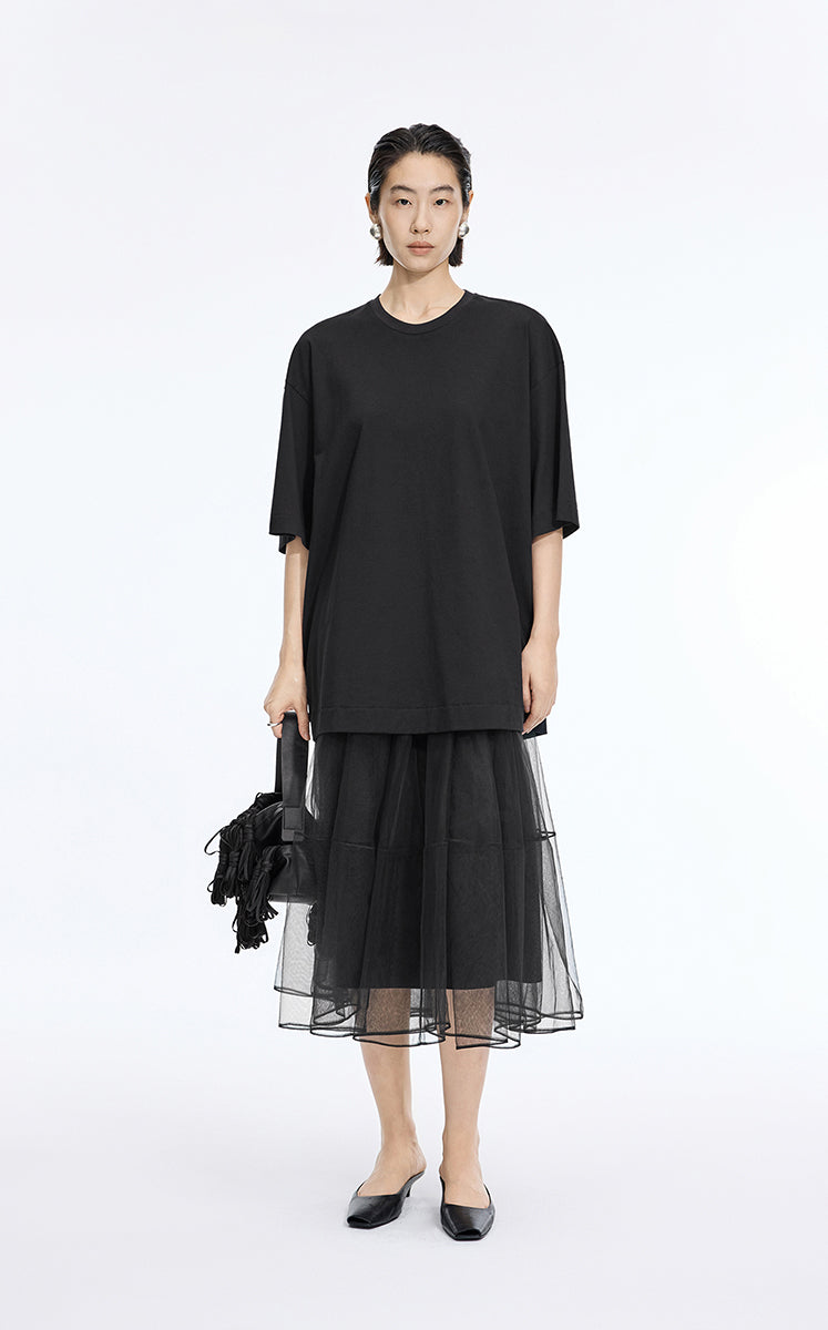 Skirt / JNBY Sheer A-Line Midi Tulle Skirt