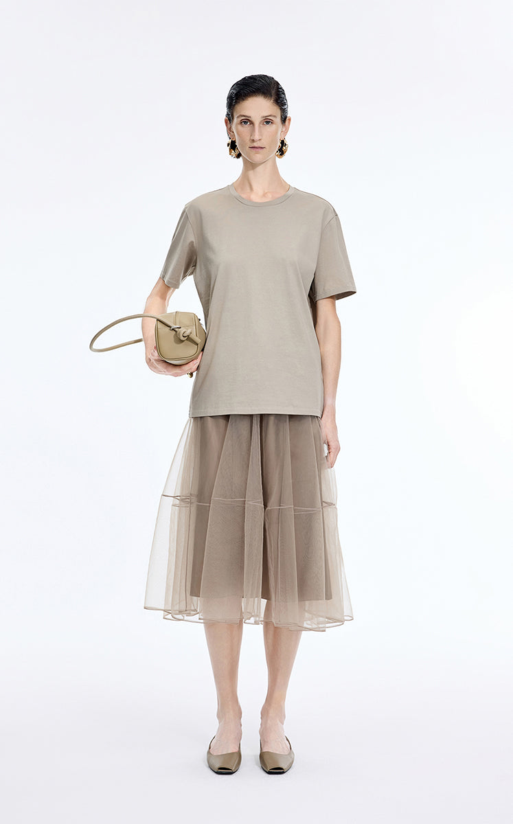 Skirt / JNBY Sheer A-Line Midi Tulle Skirt