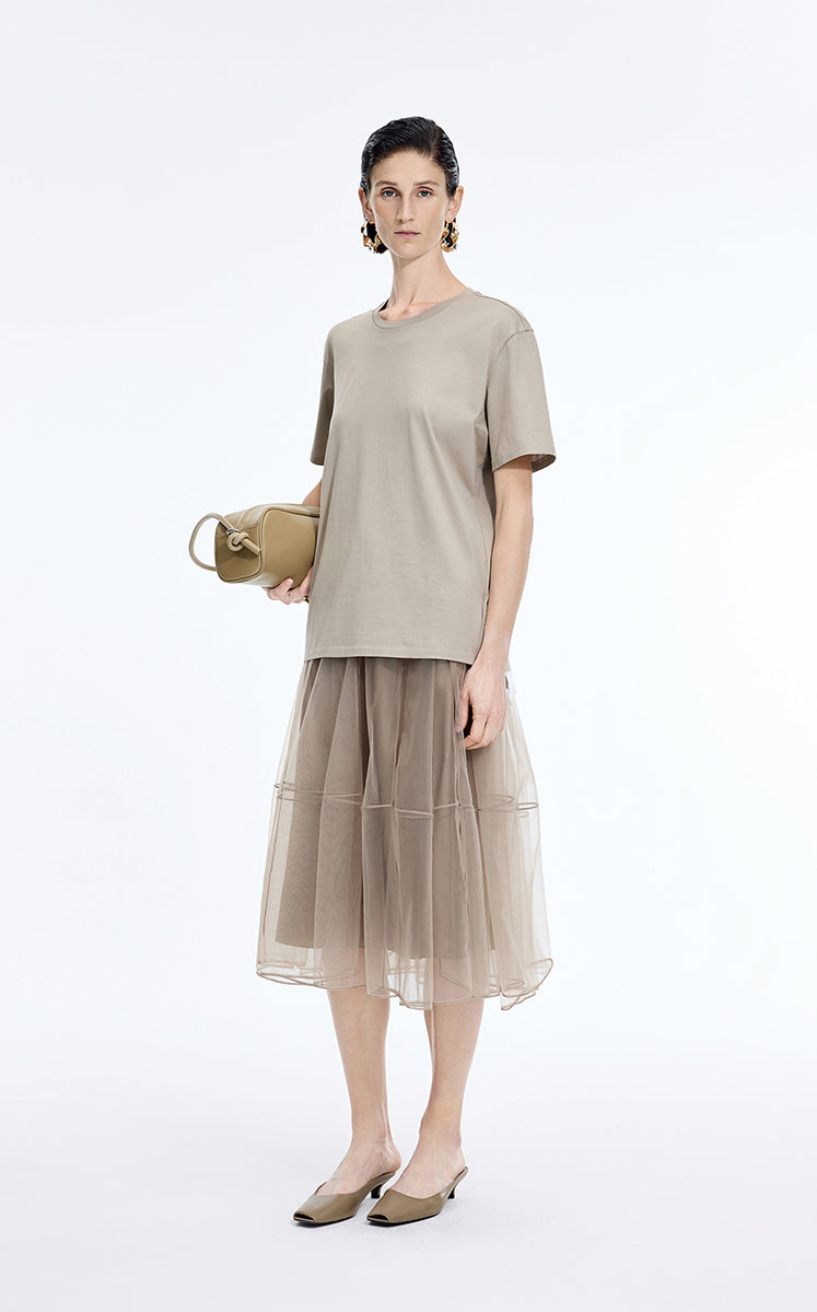 Skirt / JNBY Sheer A-Line Midi Tulle Skirt