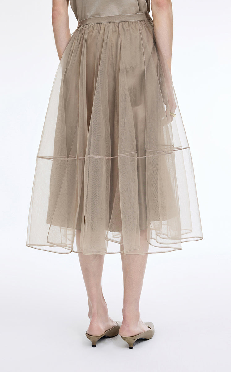 Skirt / JNBY Sheer A-Line Midi Tulle Skirt