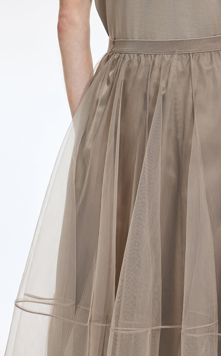 Skirt / JNBY Sheer A-Line Midi Tulle Skirt