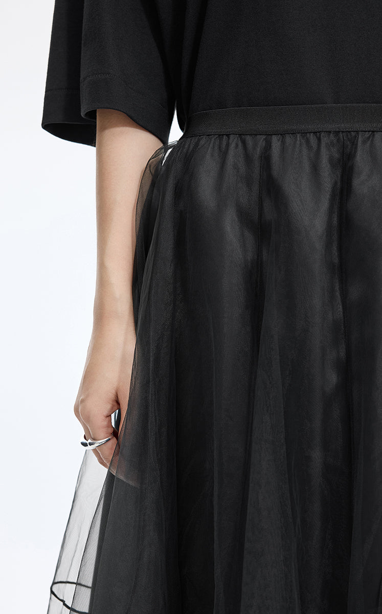 Skirt / JNBY Sheer A-Line Midi Tulle Skirt