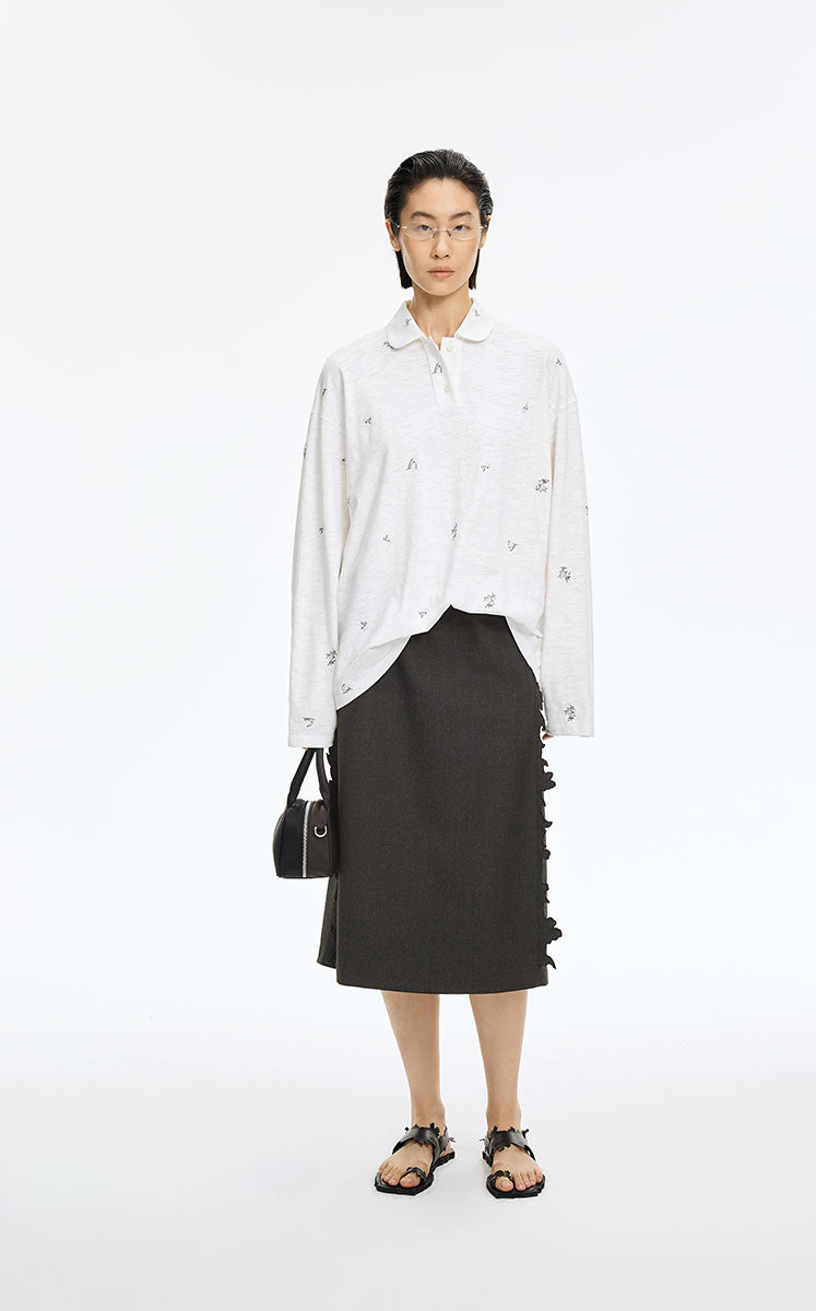 Skirt / JNBY Wool 3D Cutwork Embroidery Mid-Length Skirt