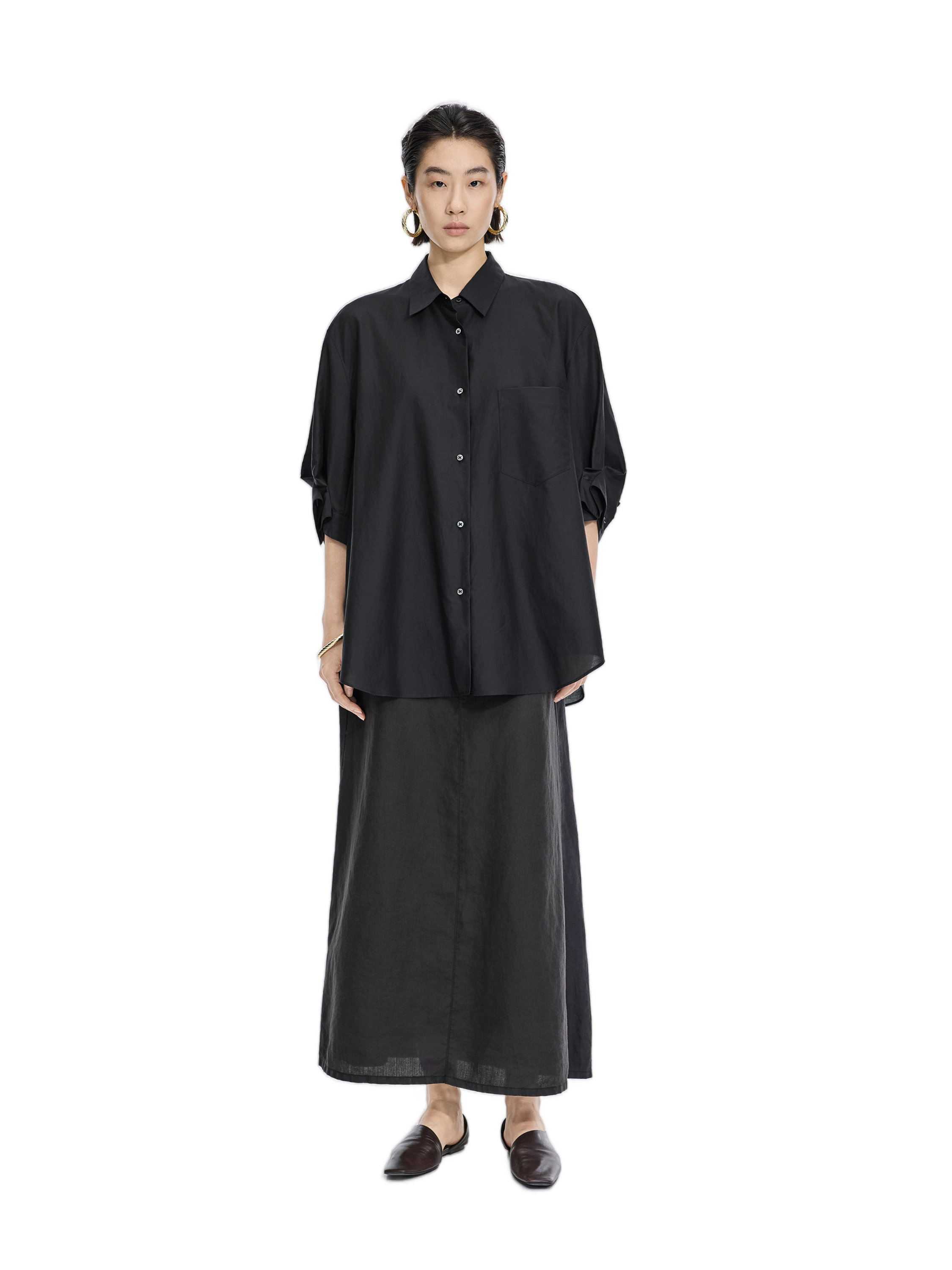 Skirt / JNBY Ramie A-Line Maxi Skirt