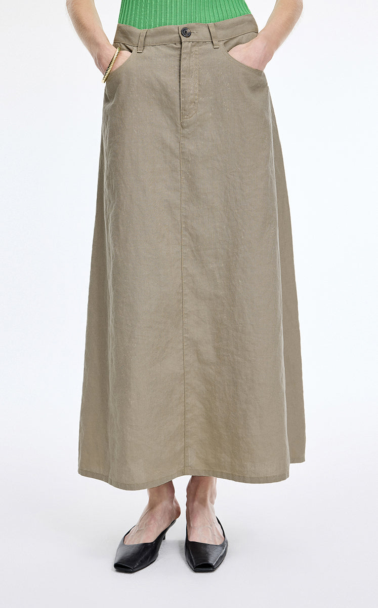 Skirt / JNBY Ramie A-Line Maxi Skirt