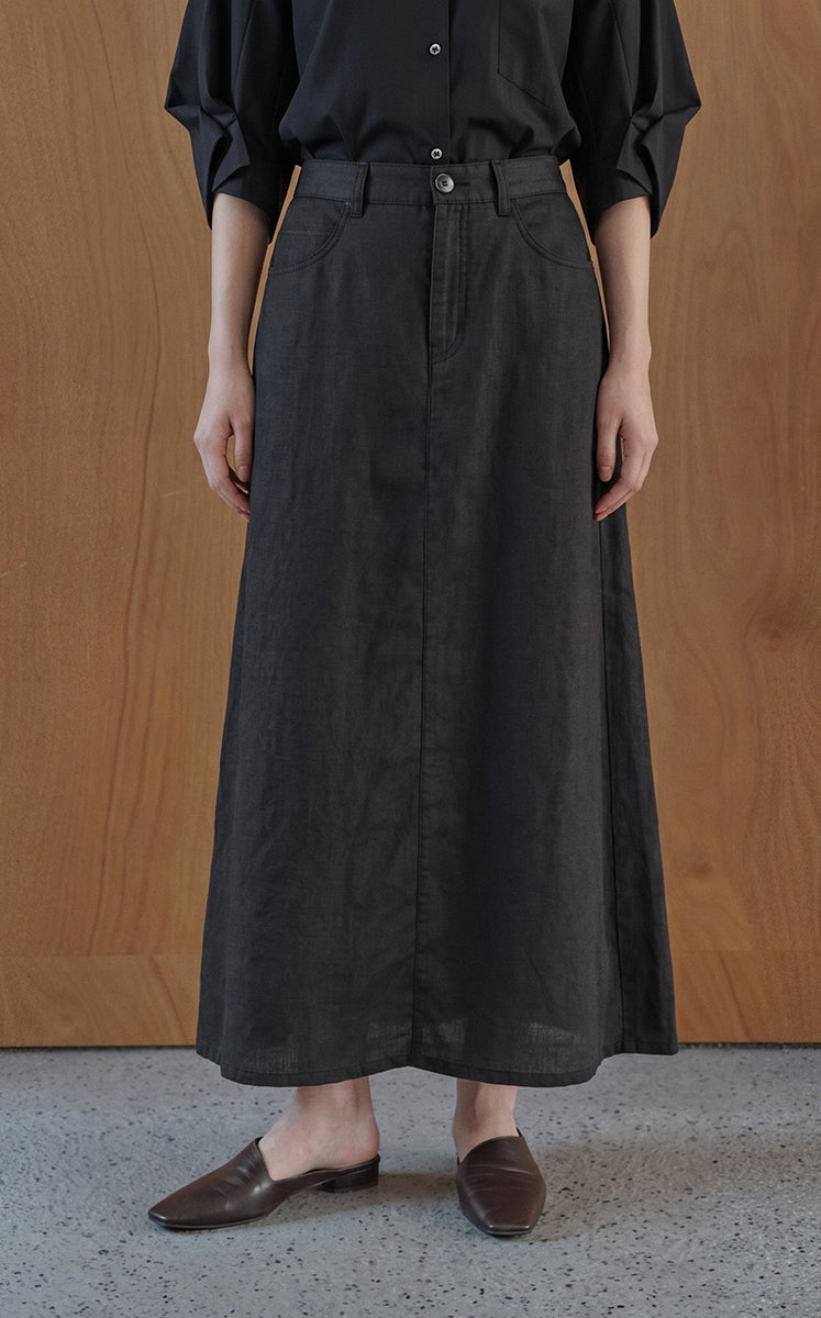 Skirt / JNBY Ramie A-Line Maxi Skirt