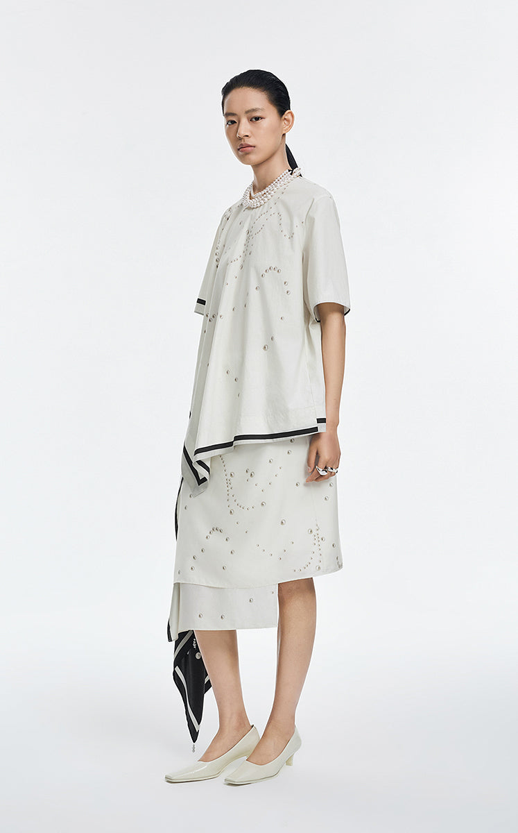 Skirt / JNBY Pearl Print Wrap Effect Waist Skirt