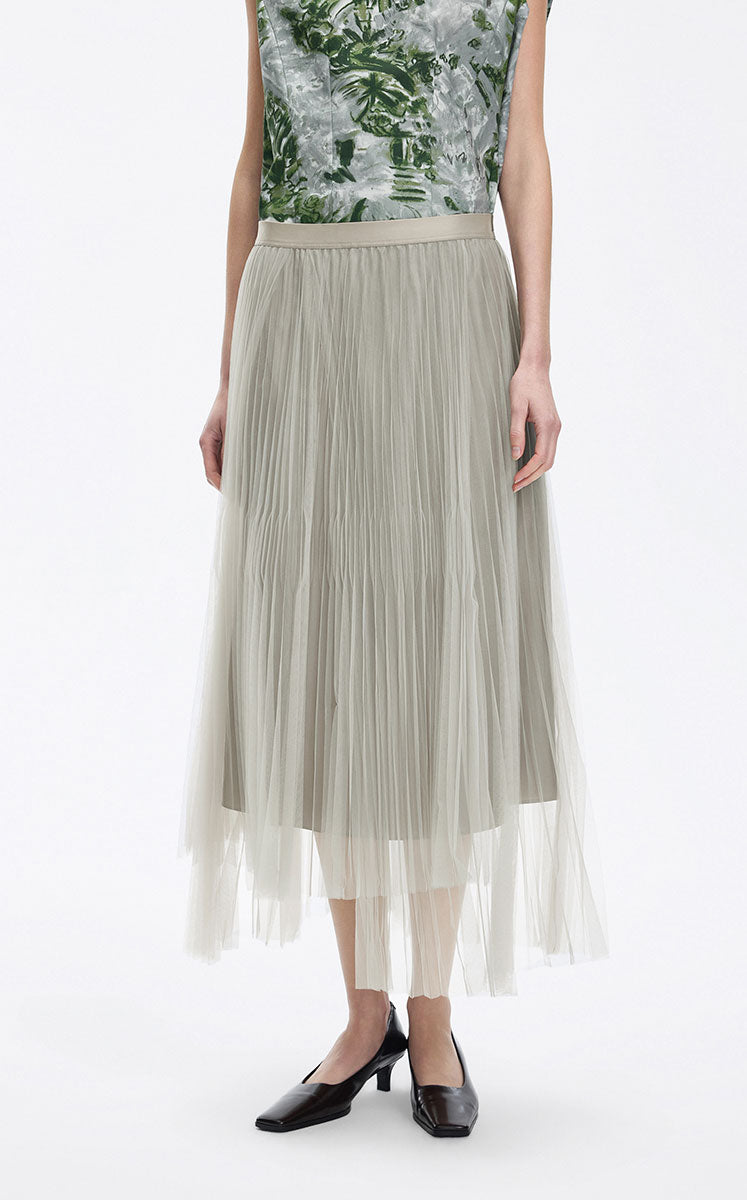 Skirt / JNBY Pleated Mesh A-Line Maxi Skirt