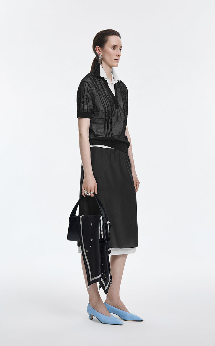 Skirt / JNBY Silk Crepe De Chine Layered  Midi Skirt