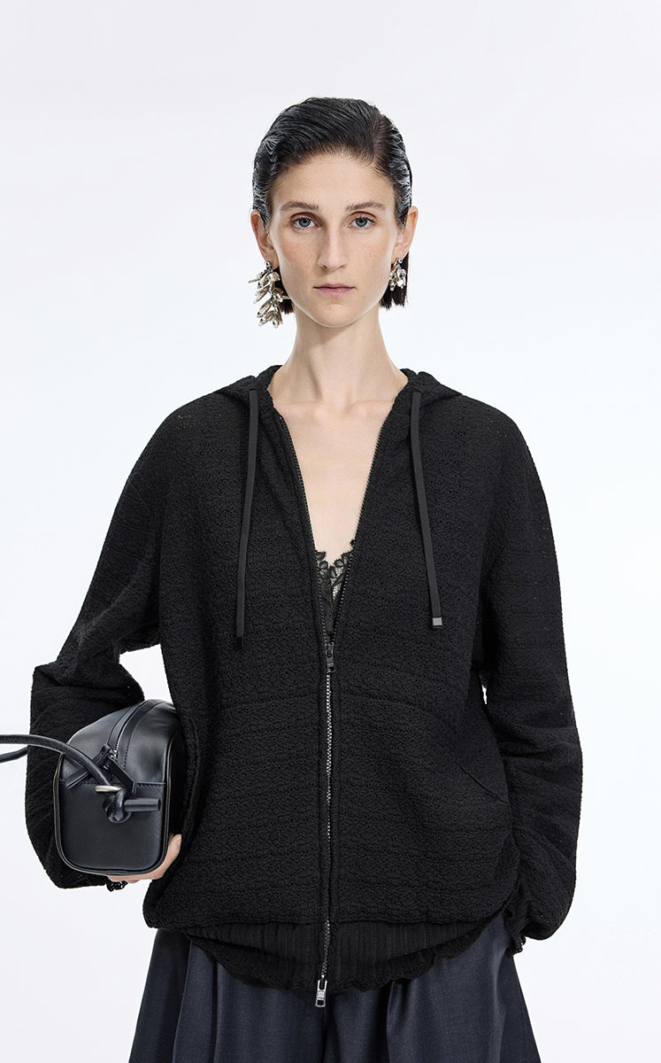 Sweater / JNBY Cotton Blend Hooded Cardigan Sweater