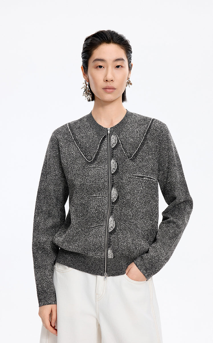 سويتير / JNBY قماش جاكوارد كارديغان مفتوح لونجلاين