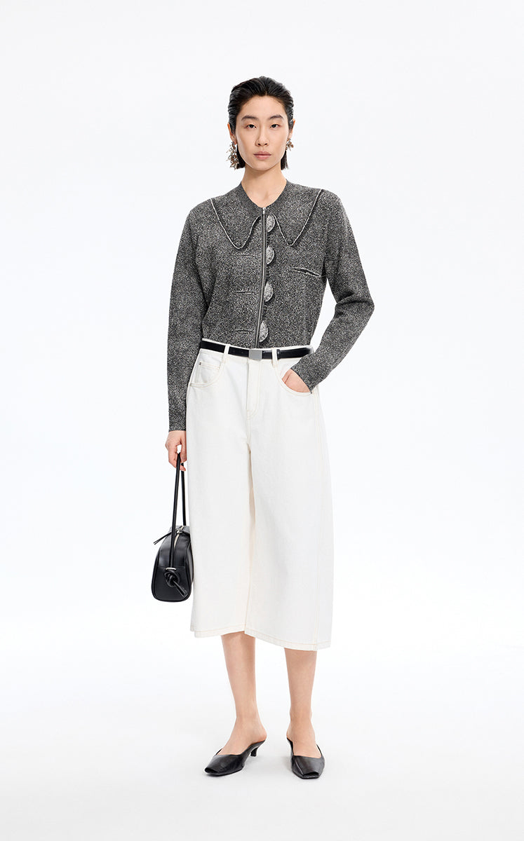 سويتير / JNBY قماش جاكوارد كارديغان مفتوح لونجلاين