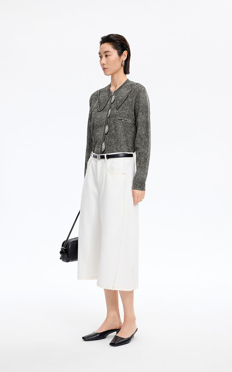 سويتير / JNBY قماش جاكوارد كارديغان مفتوح لونجلاين